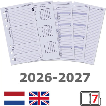 6217-26-27 170 x 95 mm Personal 6 Ring Agenda Binder Refills Weekly NL EN 2026 2027